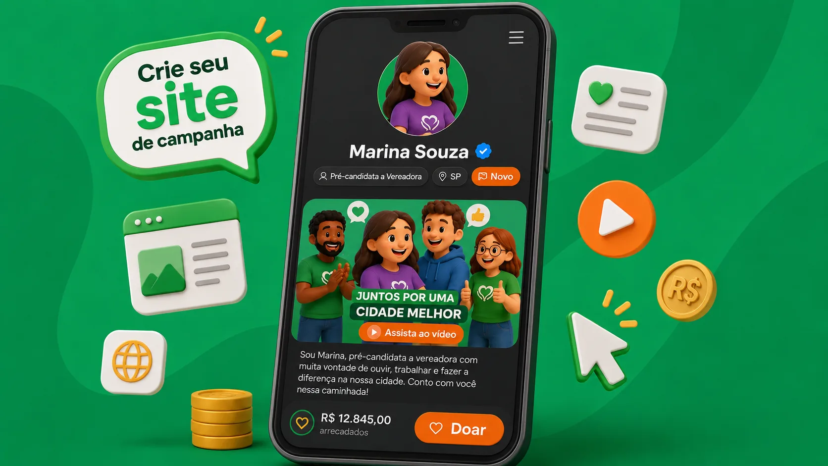 Exemplo de site de campanha no QueroApoiar